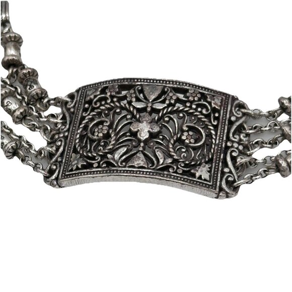 Brighton Ornate Filigree Plaque Multi-Strand Statement Bracelet Antiqued Finish - Picture 1 of 11